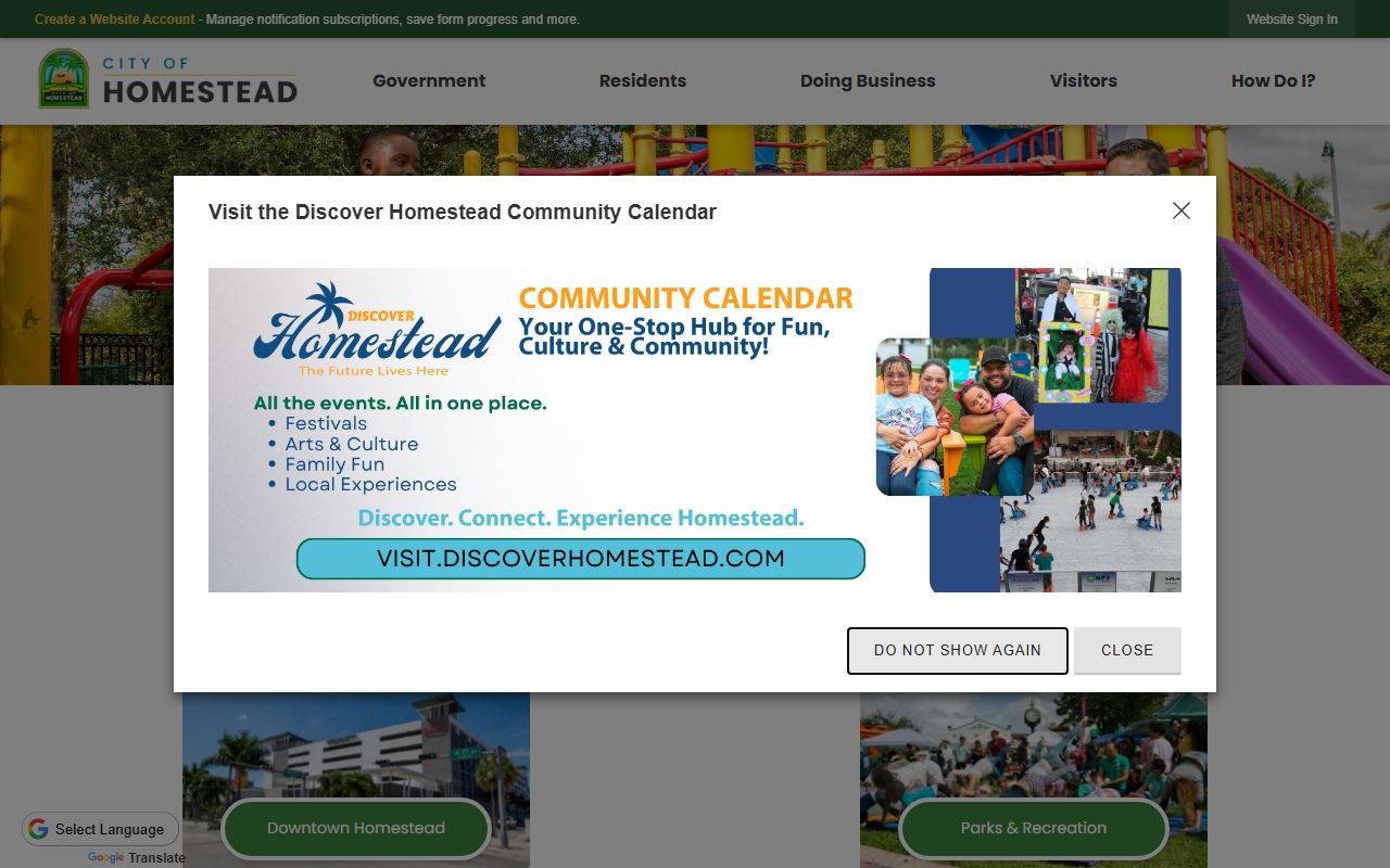 Homestead city government website for background check resources