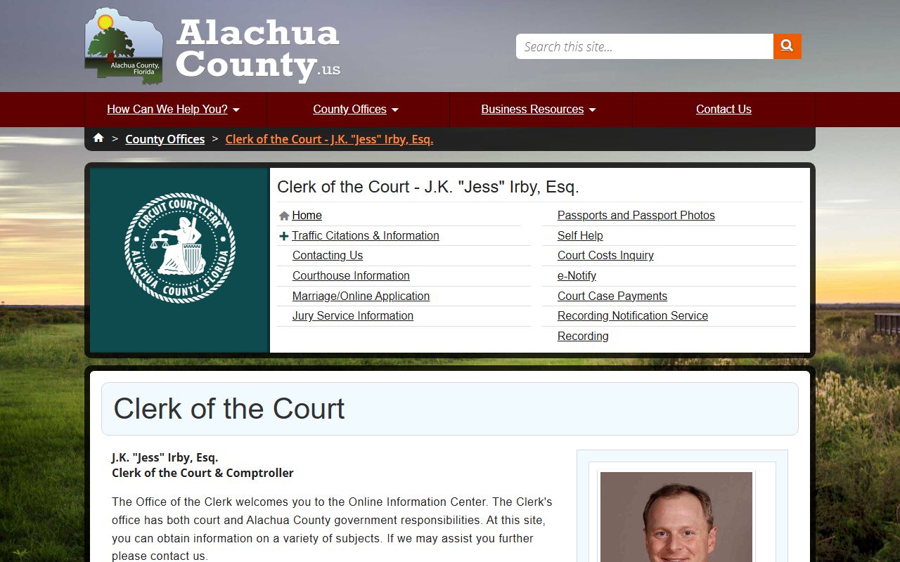 Alachua County Clerk website for background check records