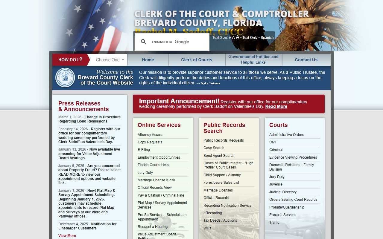 Brevard County Clerk website for background check records