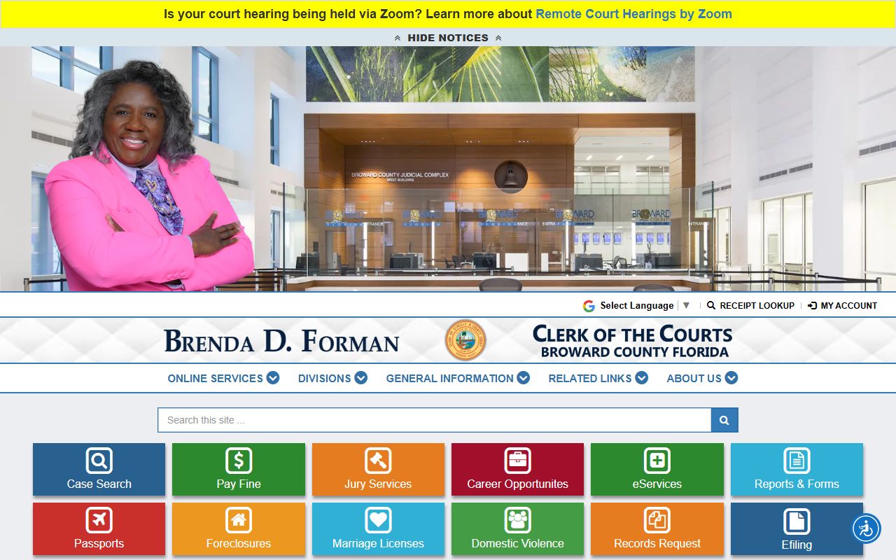 Broward County Clerk website for background check records