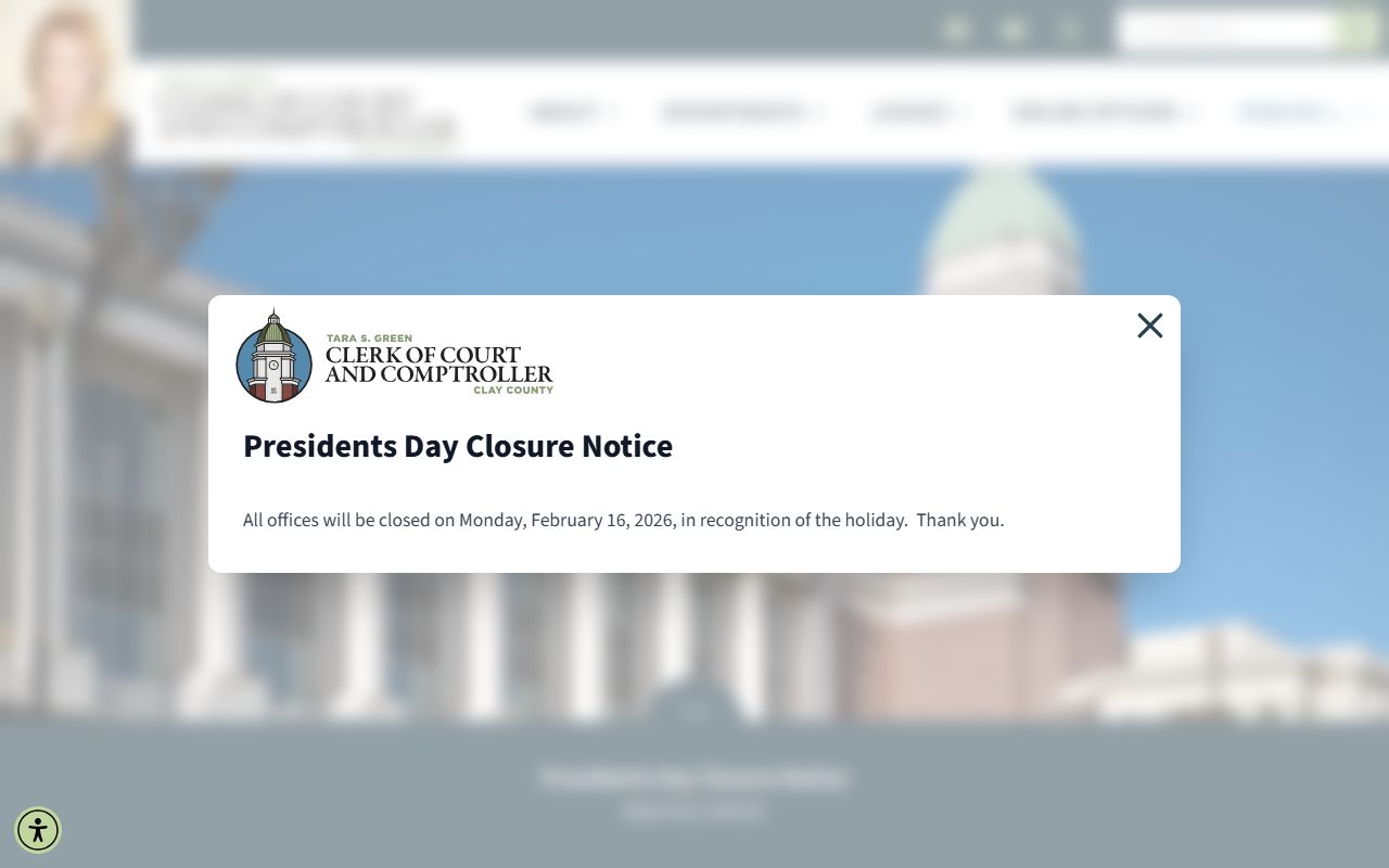 Clay County Clerk website for background check records