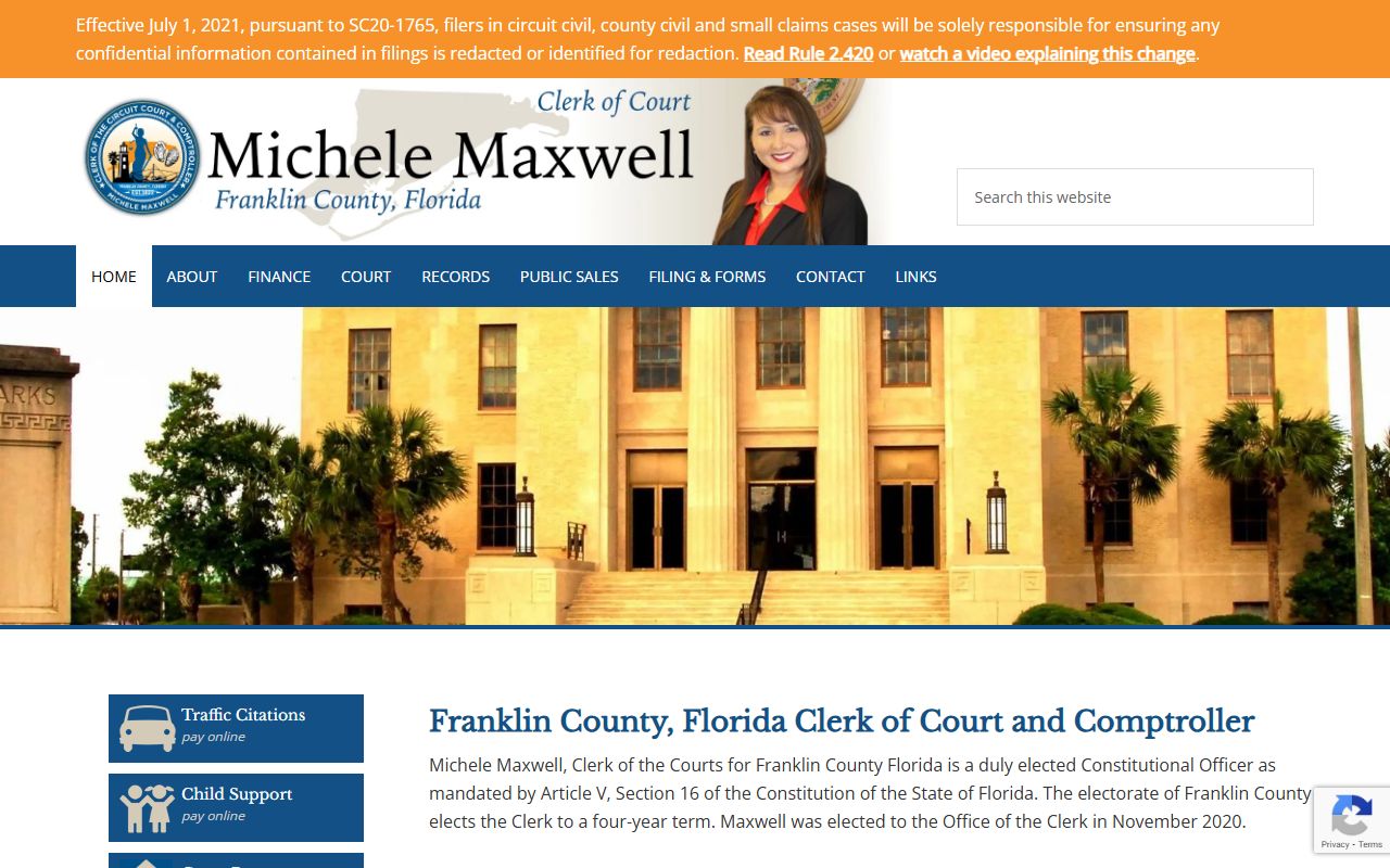 Franklin County Clerk of Court website for background check records