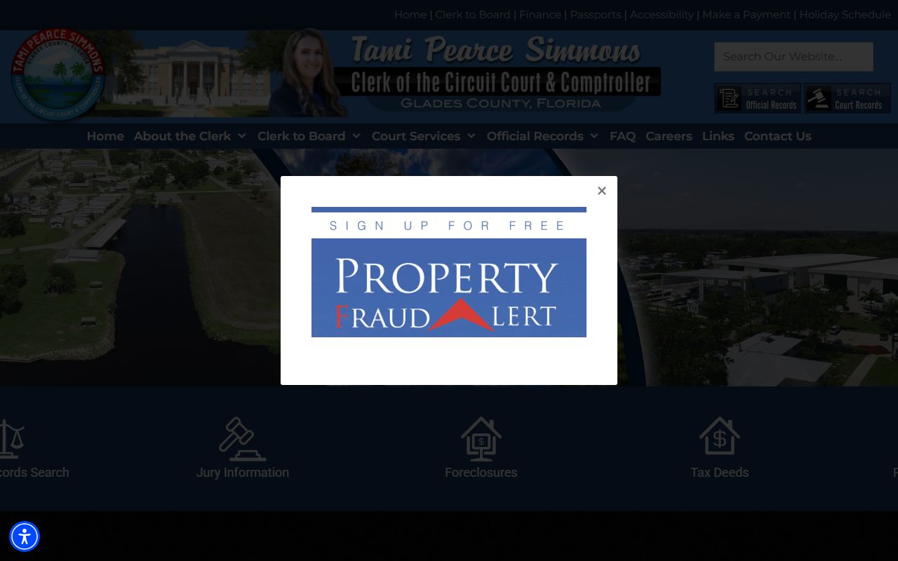 Glades County Clerk website for background check records