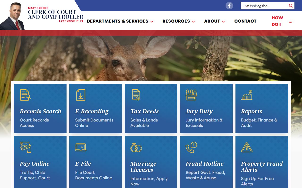 Levy County Clerk website for background check records