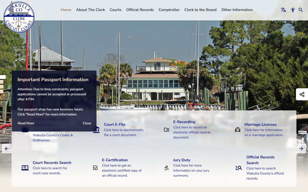 Wakulla County Clerk website for background check records