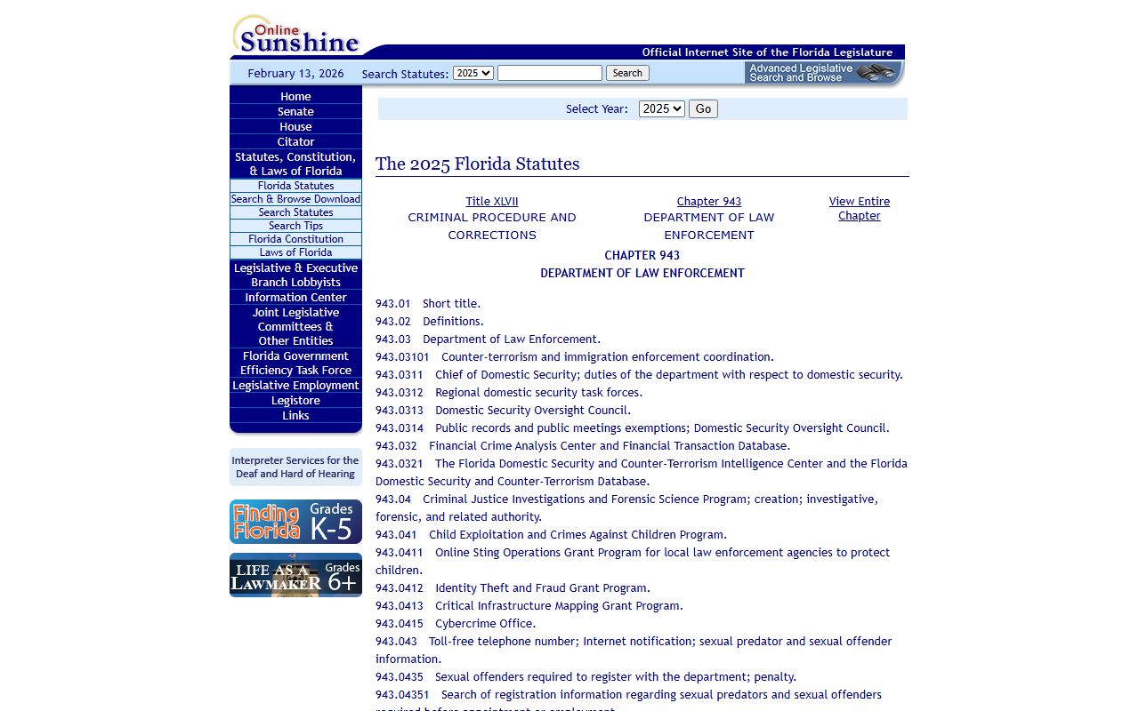 Chapter 943 FDLE authority for Florida background checks