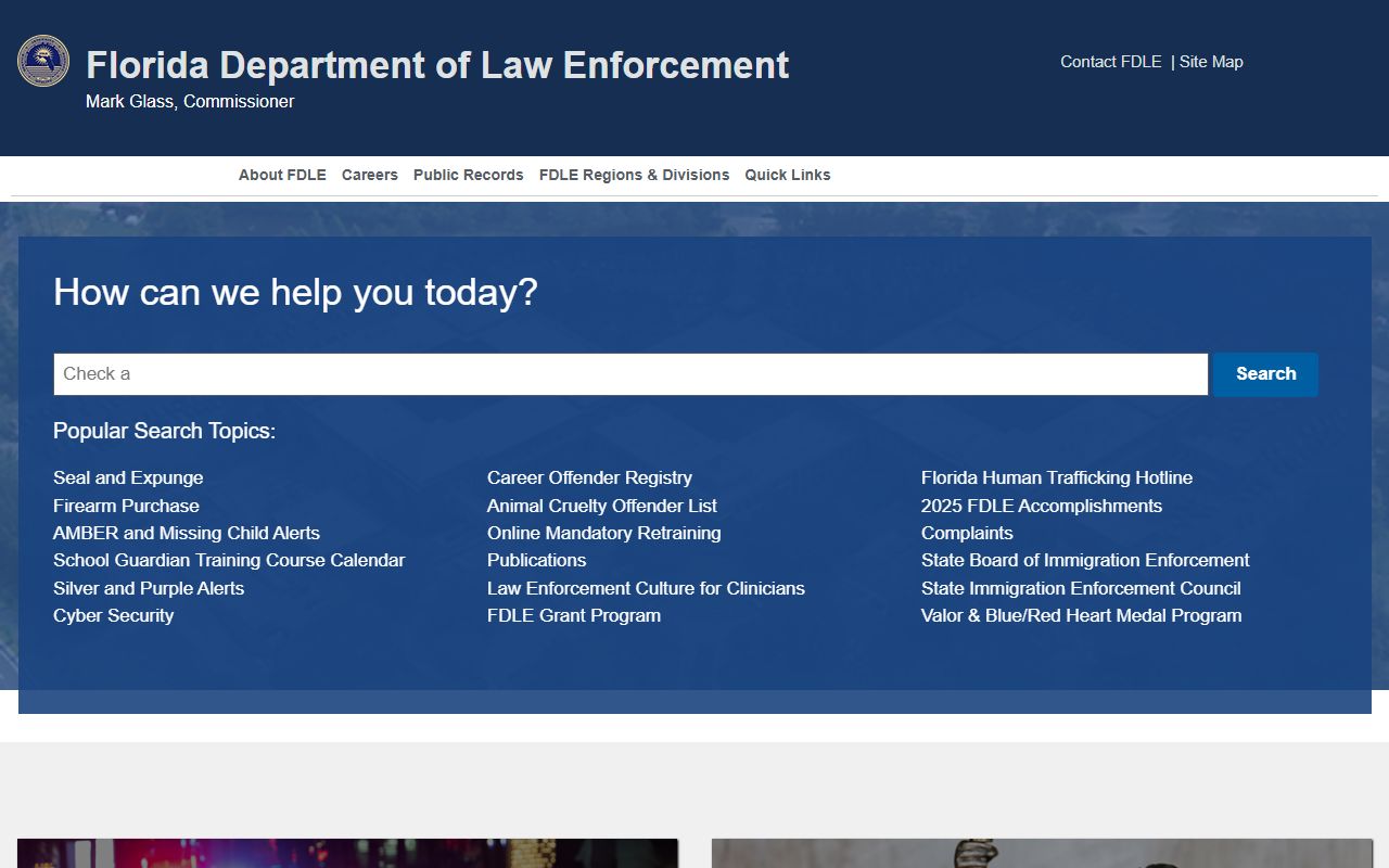 FDLE main website for Florida background checks