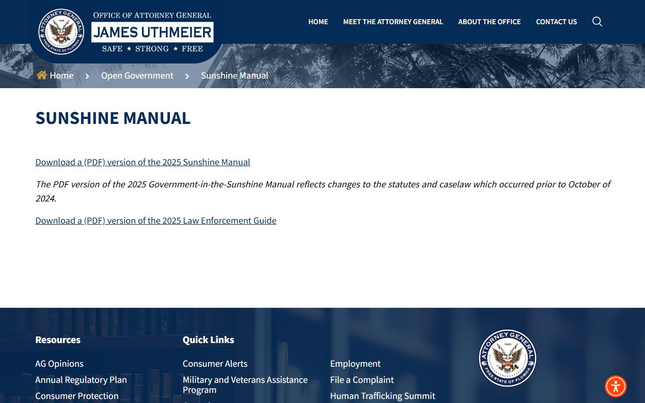 Florida Sunshine Manual for public records and background check access